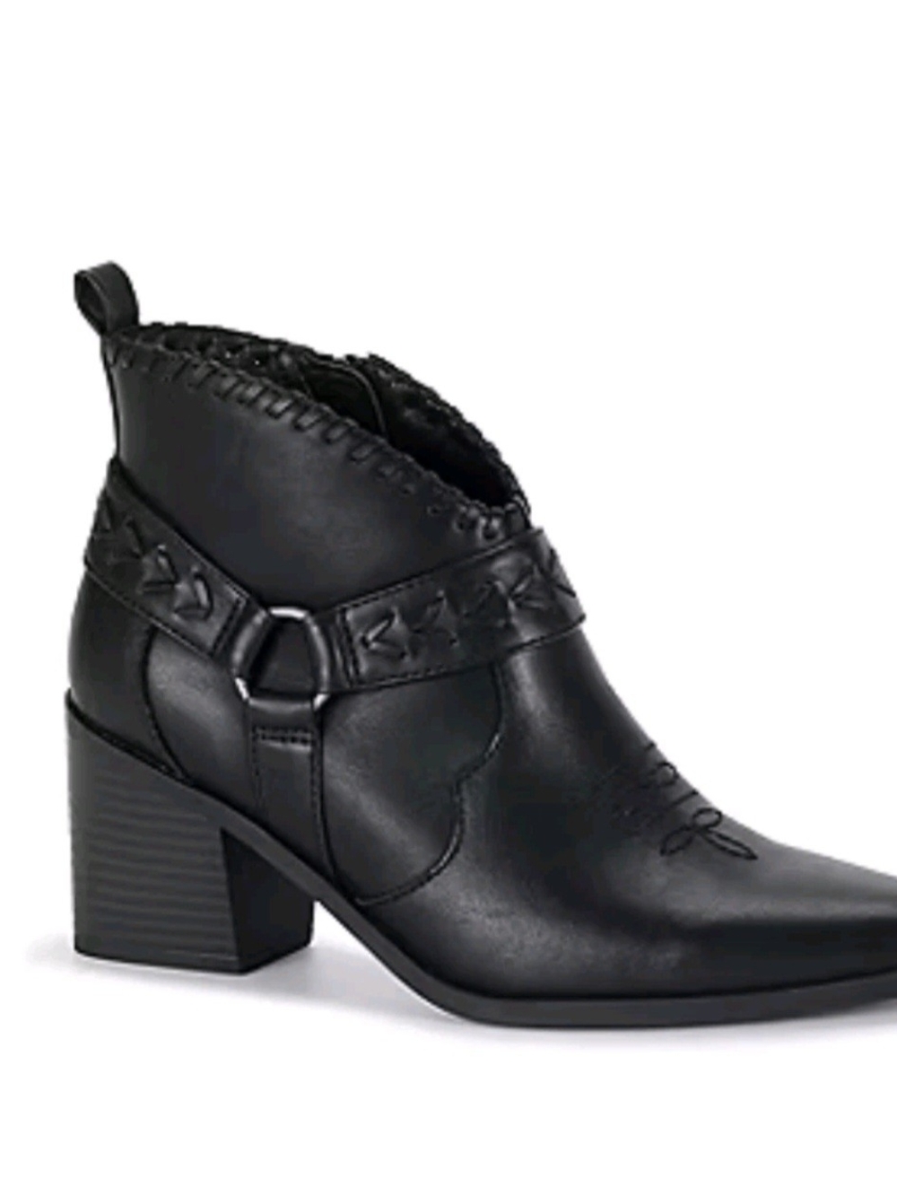 Frye And CO Palma  Black Ankle Stacked Heel  Booties Western Harness Size 9.5